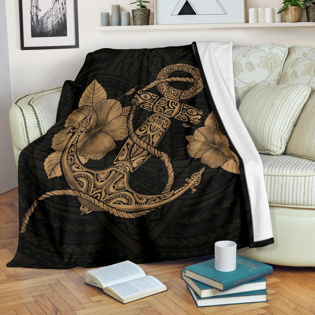 Anchor Gold Poly Tribal Premium Blanket White - Polynesian Pride