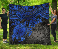 Samoa Polynesian Premium Quilt - Samoa Coat Of Arms & Blue Turtle Hibiscus - Polynesian Pride