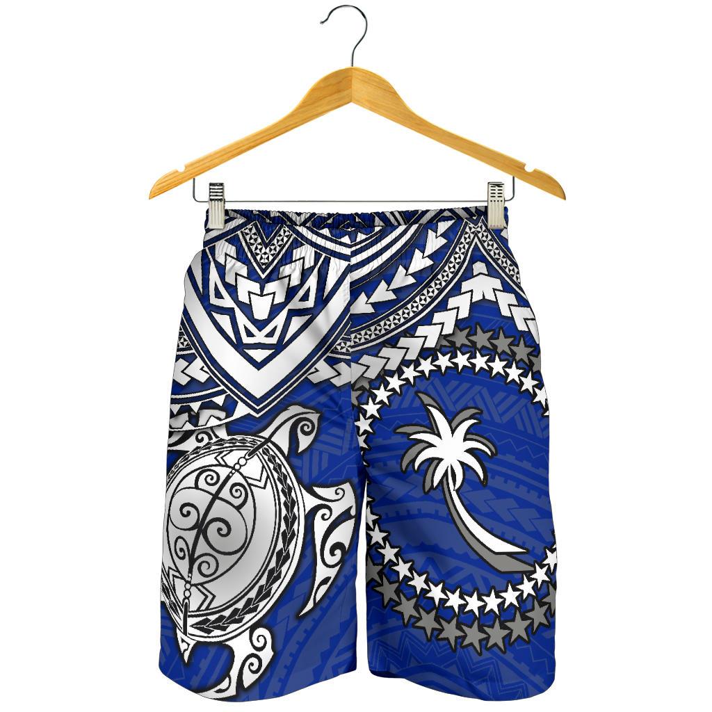 Chuuk Polynesian Short (Men) - White Turtle (Blue) - Polynesian Pride
