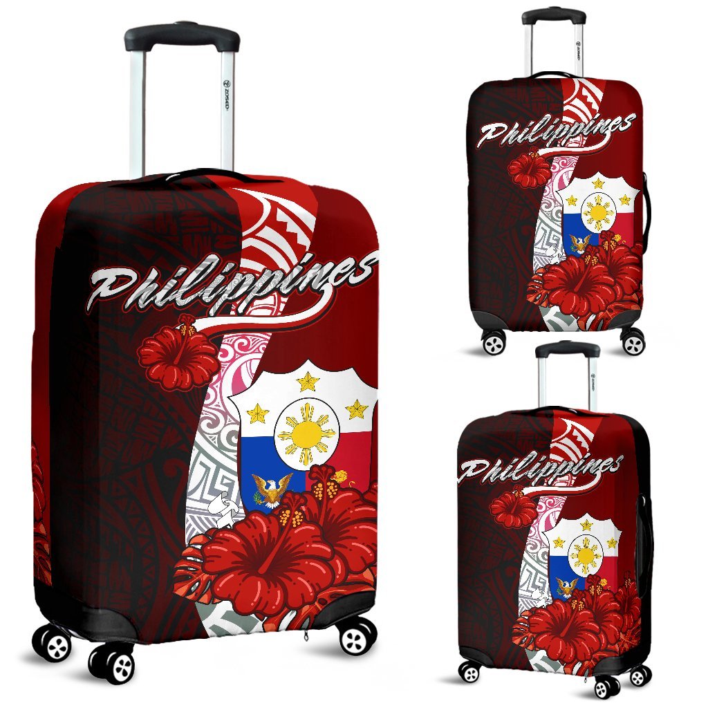 Philippines Polynesian Luggage Covers - Coat Of Arm With Hibiscus Red - Polynesian Pride