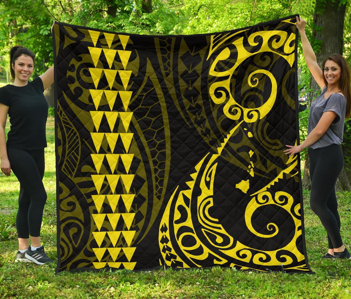 Hawaii Kakau Yellow Polynesian Premium Quilt Yellow - Polynesian Pride