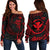 Hawaii Polynesian Women's Off Shoulder Sweater - Red Tribal Wave Women Red - Polynesian Pride