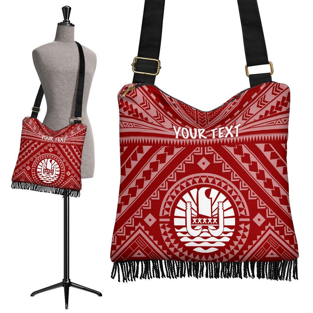 Tahiti Personalised Crossbody Boho Handbag - Tahiti Seal In Polynesian Tattoo Style (Red) - Polynesian Pride