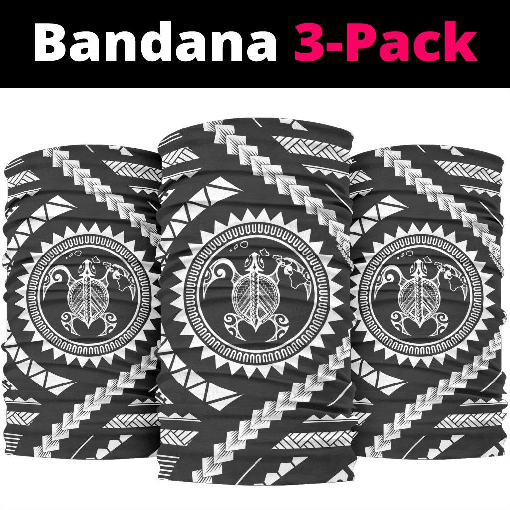 Hawaiian Turtle Map Gray Bandana 3 - Pack 3-Pack One Size Gray - Polynesian Pride