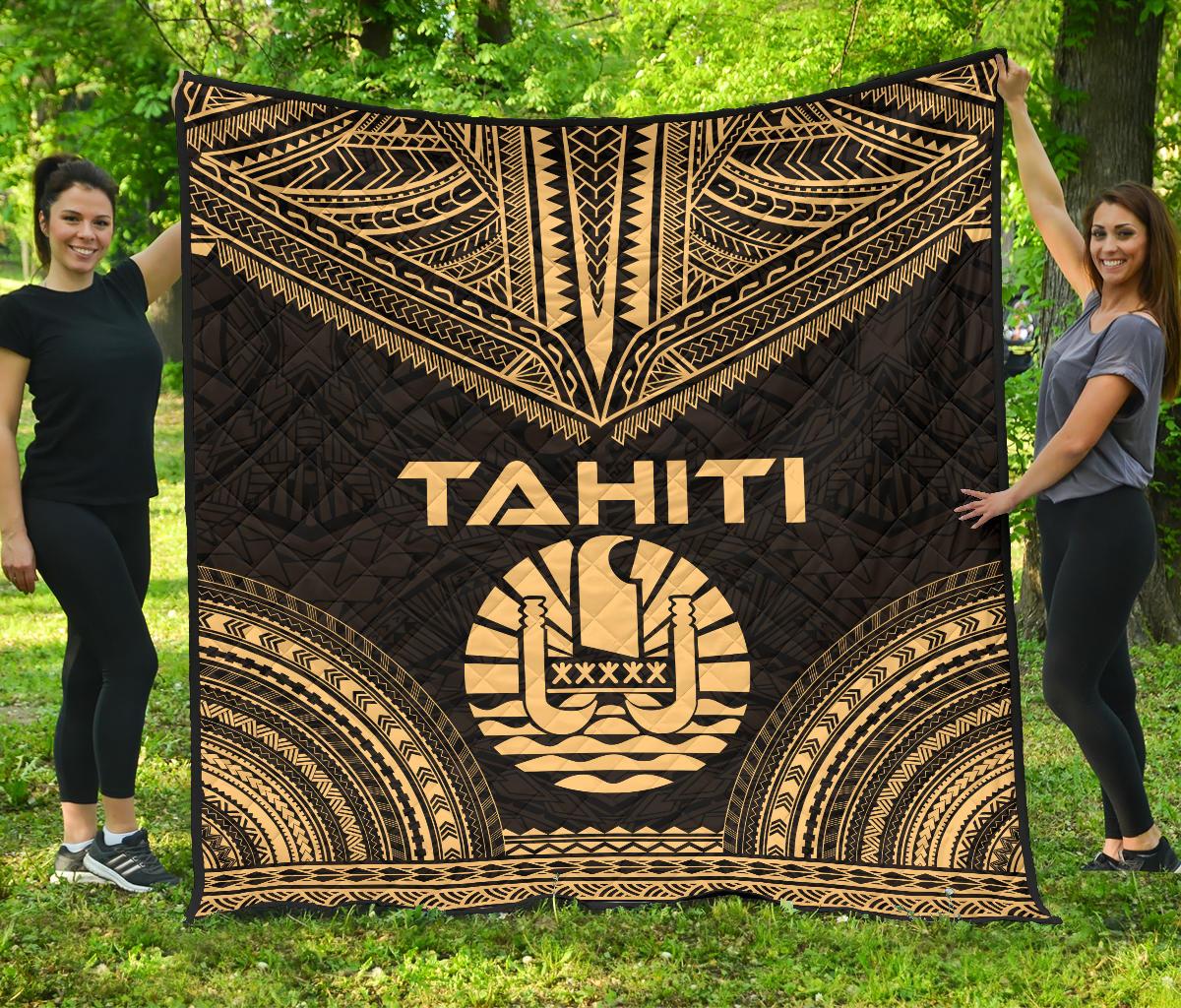 Tahiti Premium Quilt - Tahiti Flag Polynesian Chief Gold Version Gold - Polynesian Pride