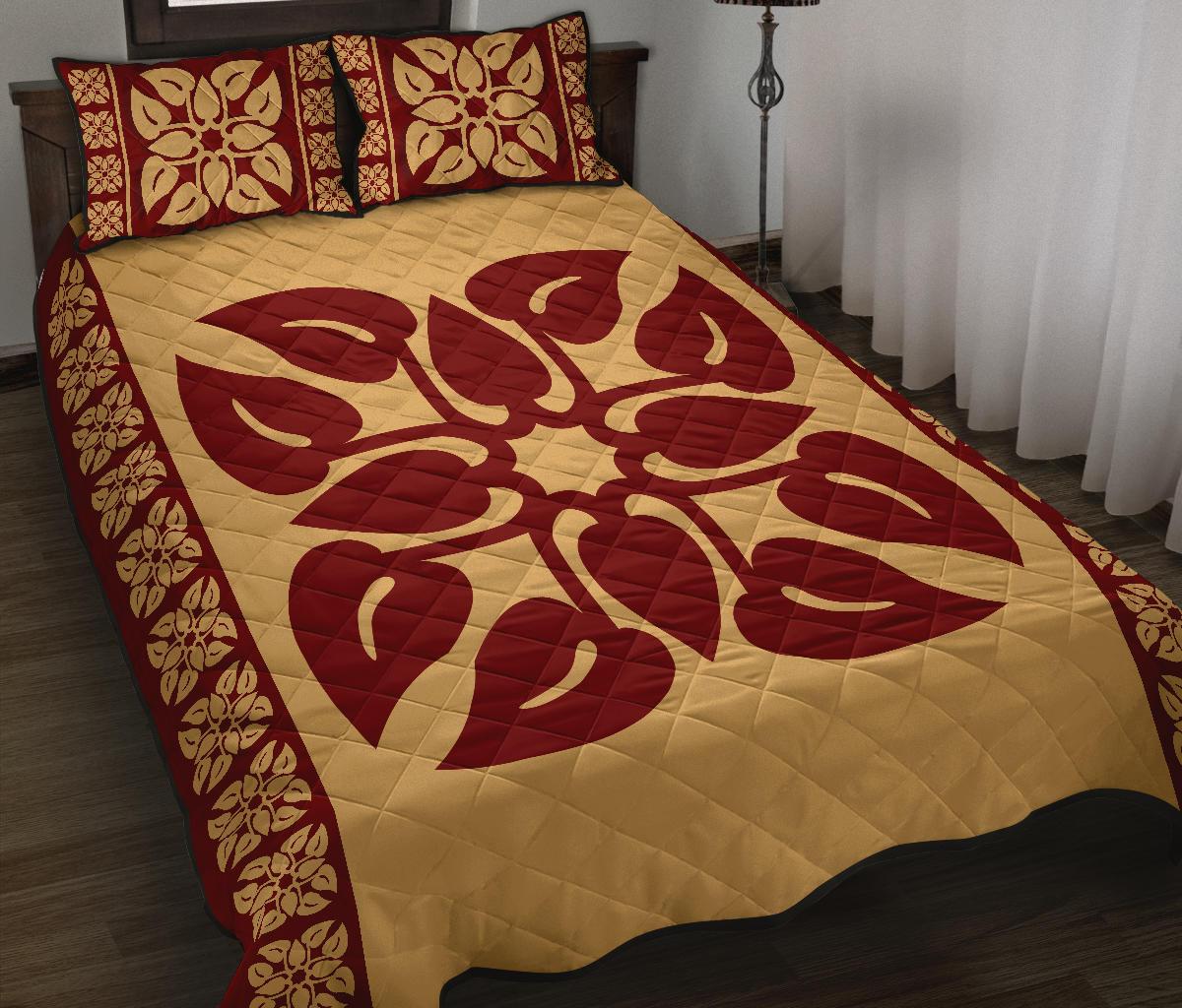 Hawaiian Quilt Pattern Flamingo Flower Quilt Bed Set - Polynesian Pride