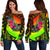 Samoa Women's Off Shoulder Sweater - Polynesian Hook And Hibiscus (Reggae) - Polynesian Pride