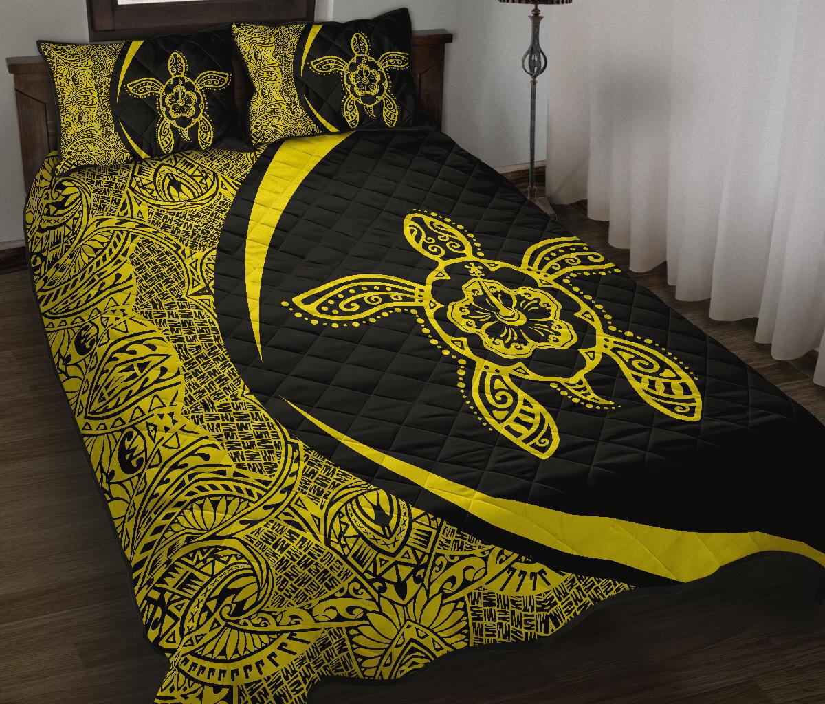 Hawaiian Polynesian Turtle Quilt Bed Set - Circle Style Yellow - Polynesian Pride