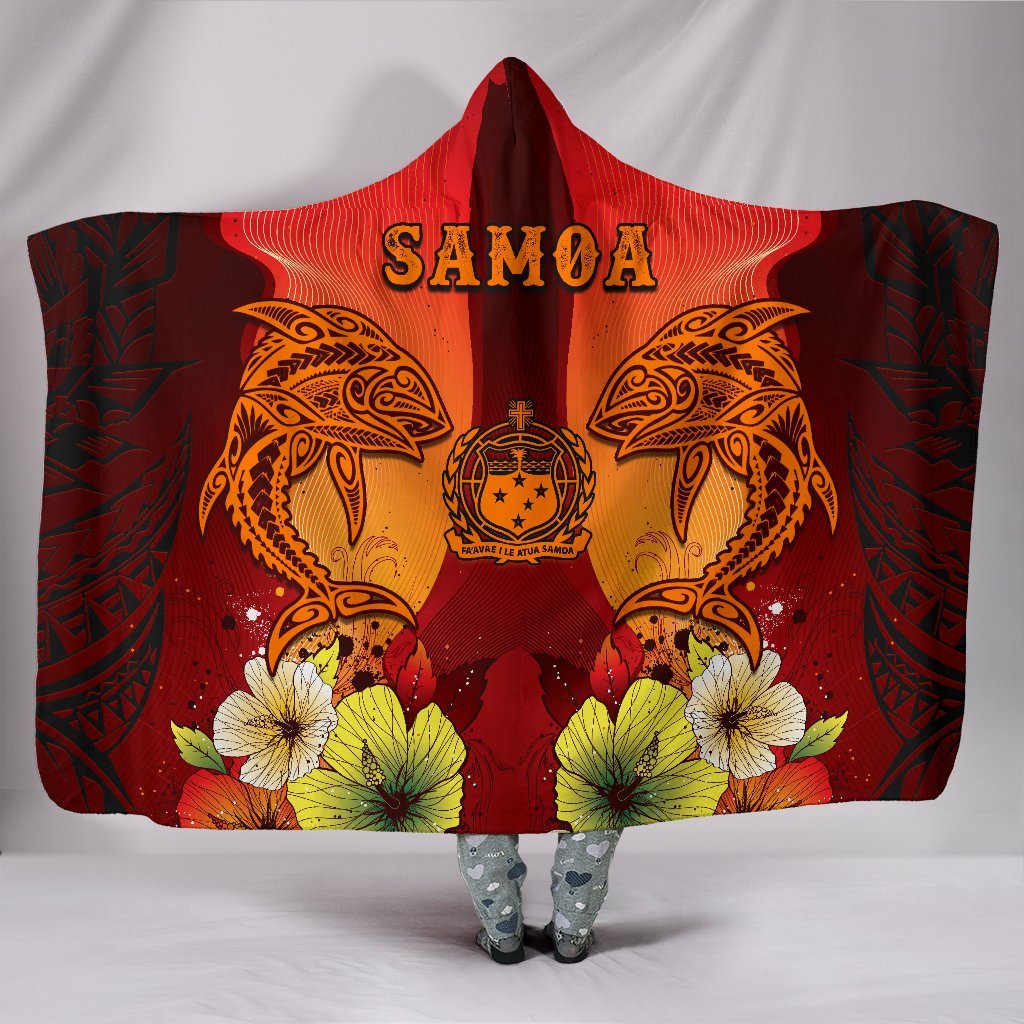 Samoa Hooded Blankets - Tribal Tuna Fish Hooded Blanket Orange - Polynesian Pride