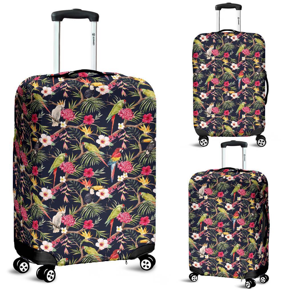 Tropical Hibiscus, Strelitzia Palm Leaves Luggage Cover White - Polynesian Pride