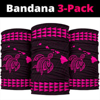 Hawaii Kakau Polynesian Turtle Map Bandana 3 - Pack - Pink - Polynesian Pride