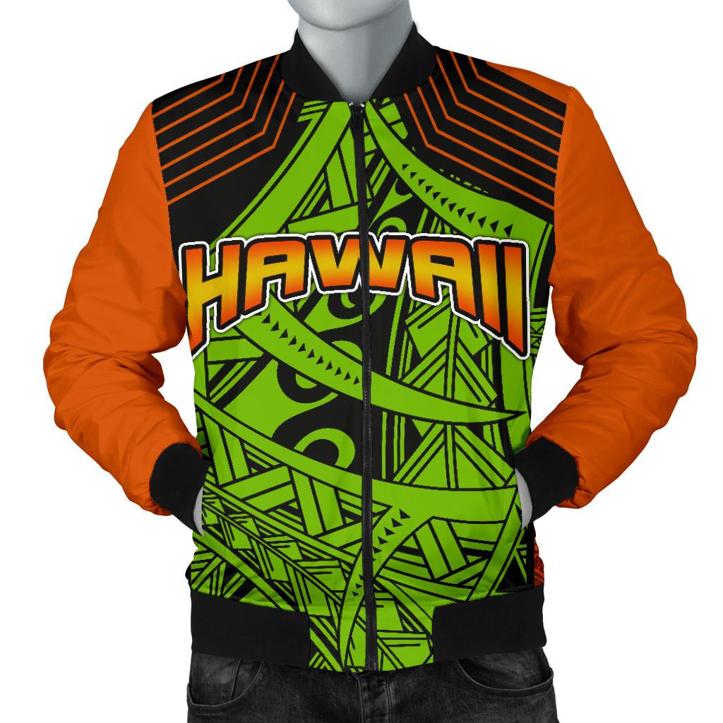 Polynesian Hawaii Men's Bomber Jacket - Tribal Wave Green - Polynesian Pride