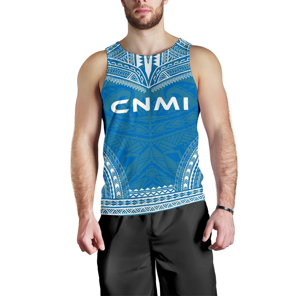 Northern Mariana Islands Men's Tank Top - Polynesian Chief Flag Version Blue - Polynesian Pride