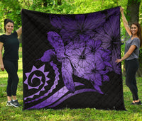 Hawaii Turtle Hibiscus Polynesian Vintage Premium Quilt - Purple Purple - Polynesian Pride