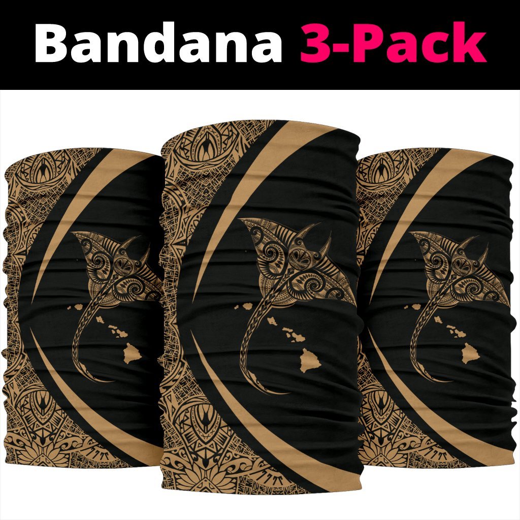Hawaiian Bandana Manta Ray Map Polynesian Bandana 3-Pack - Circle Style Turquoise - Polynesian Pride