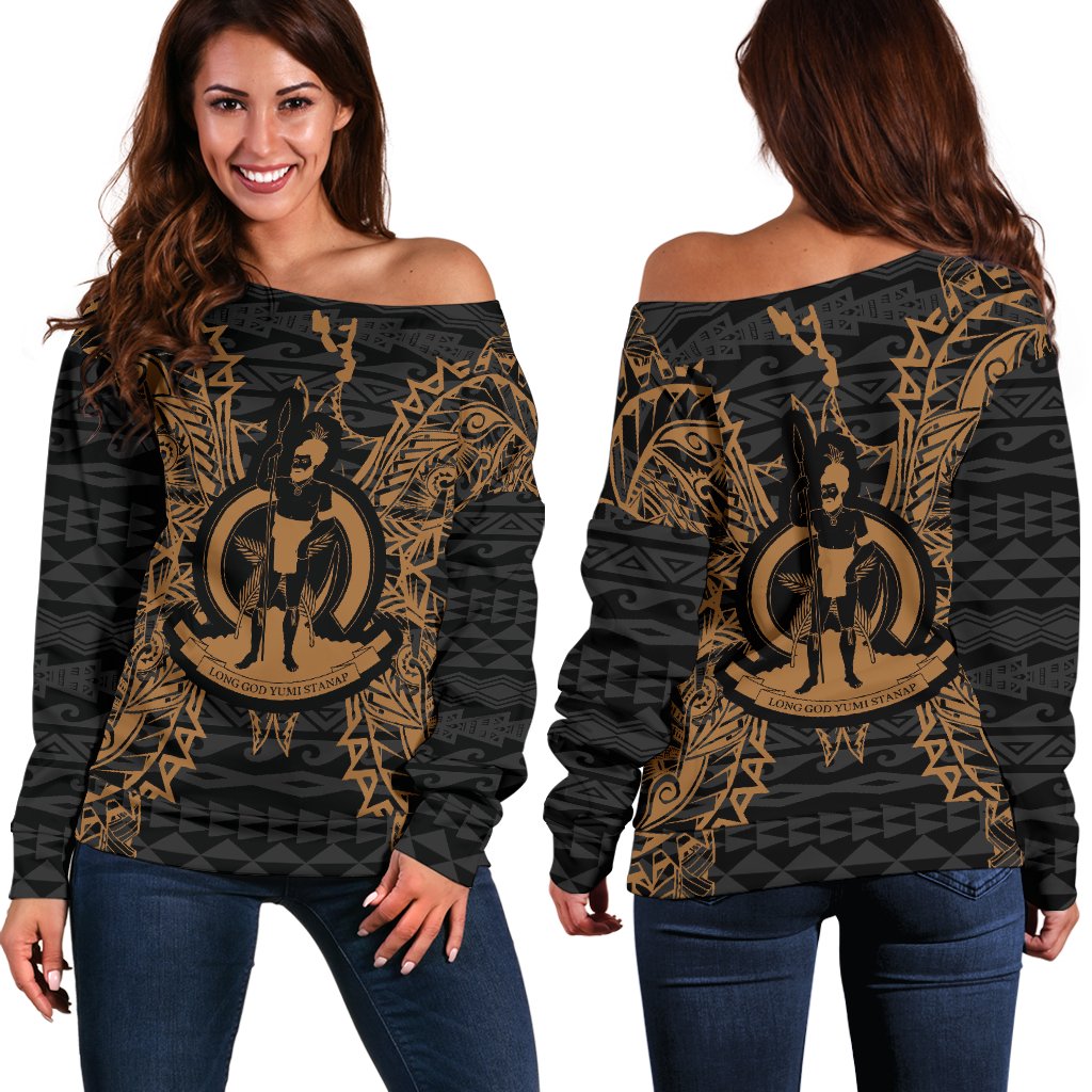 Vanuatu Polynesian Shoulder Sweater Map Gold Gold - Polynesian Pride