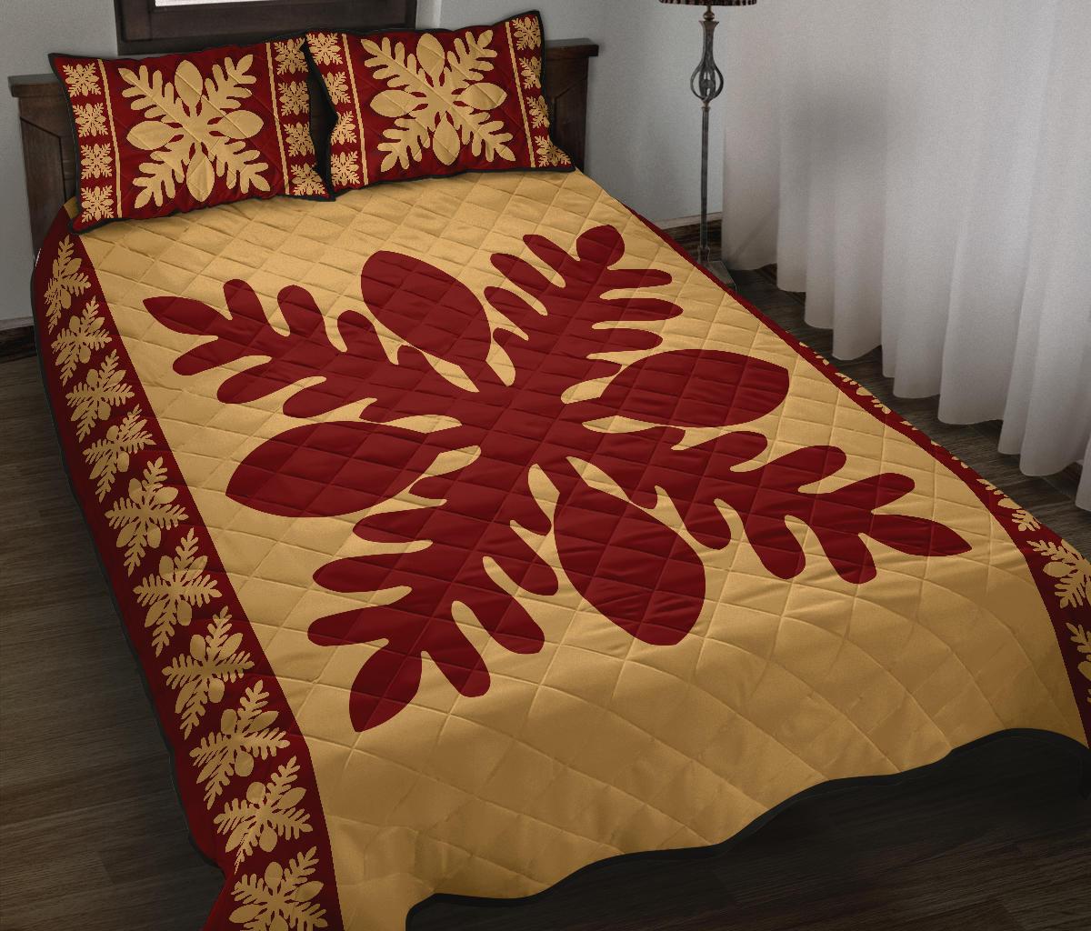 Hawaiian Quilt Pattern Palm Tree Lovely Quilt Bed Set - Polynesian Pride