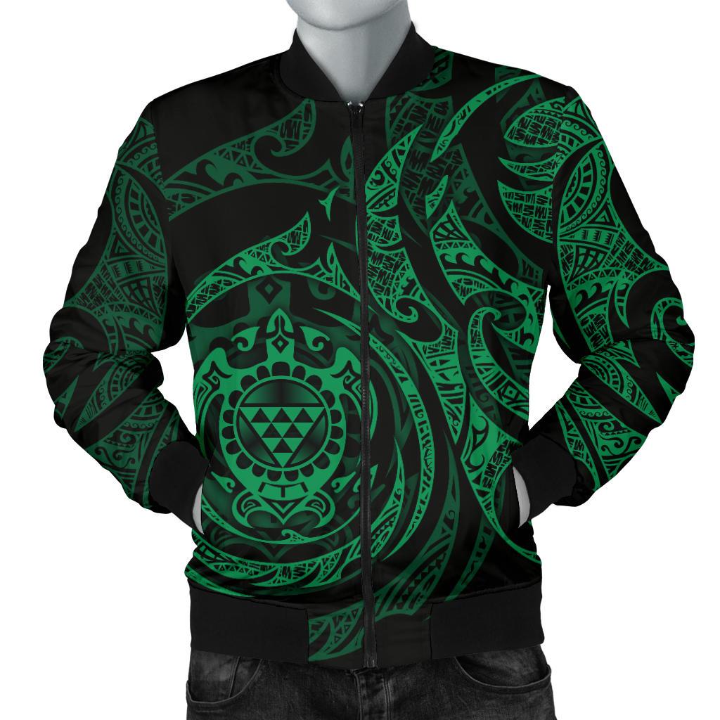Polynesian Hawaii Men's Bomber Jacket - Green Turtle Tribal - Polynesian Pride