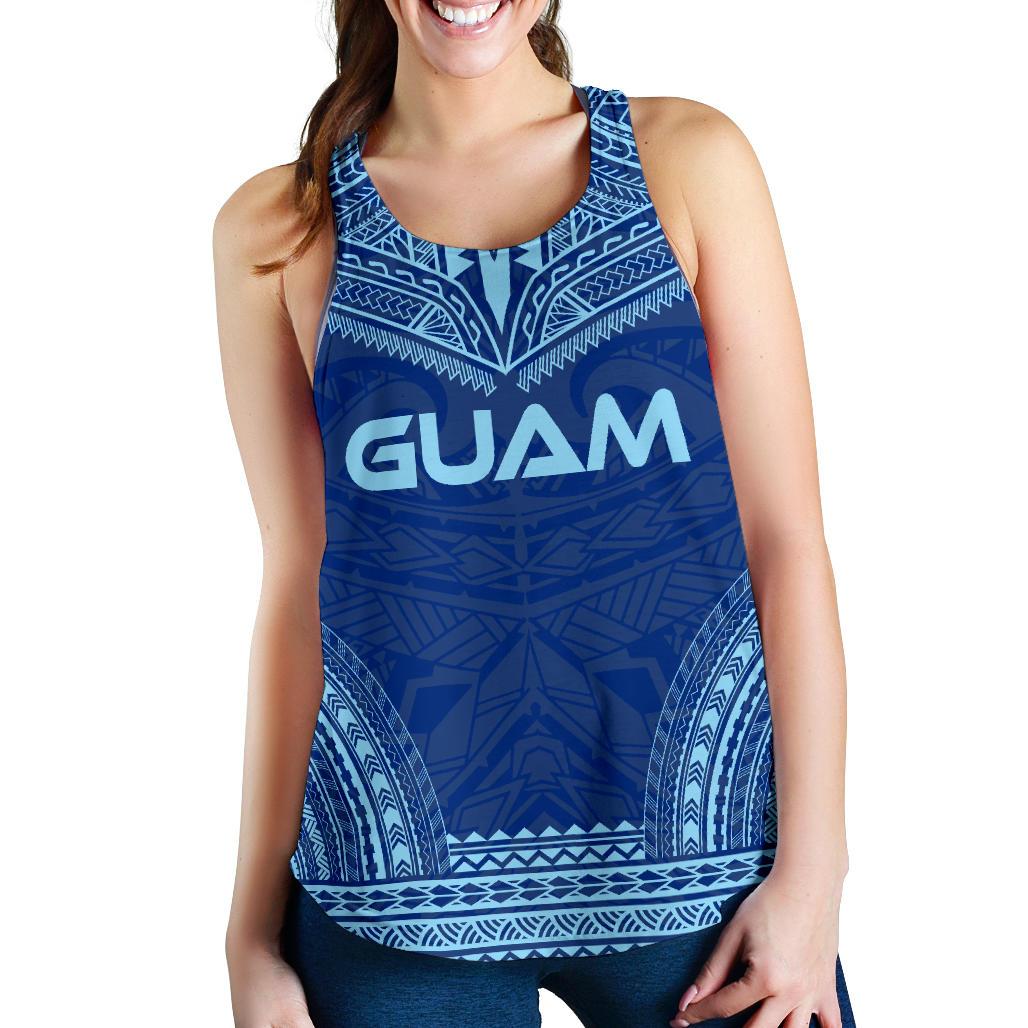 Guam Women's Racerback Tank - Polynesian Chief Flag Version Blue - Polynesian Pride