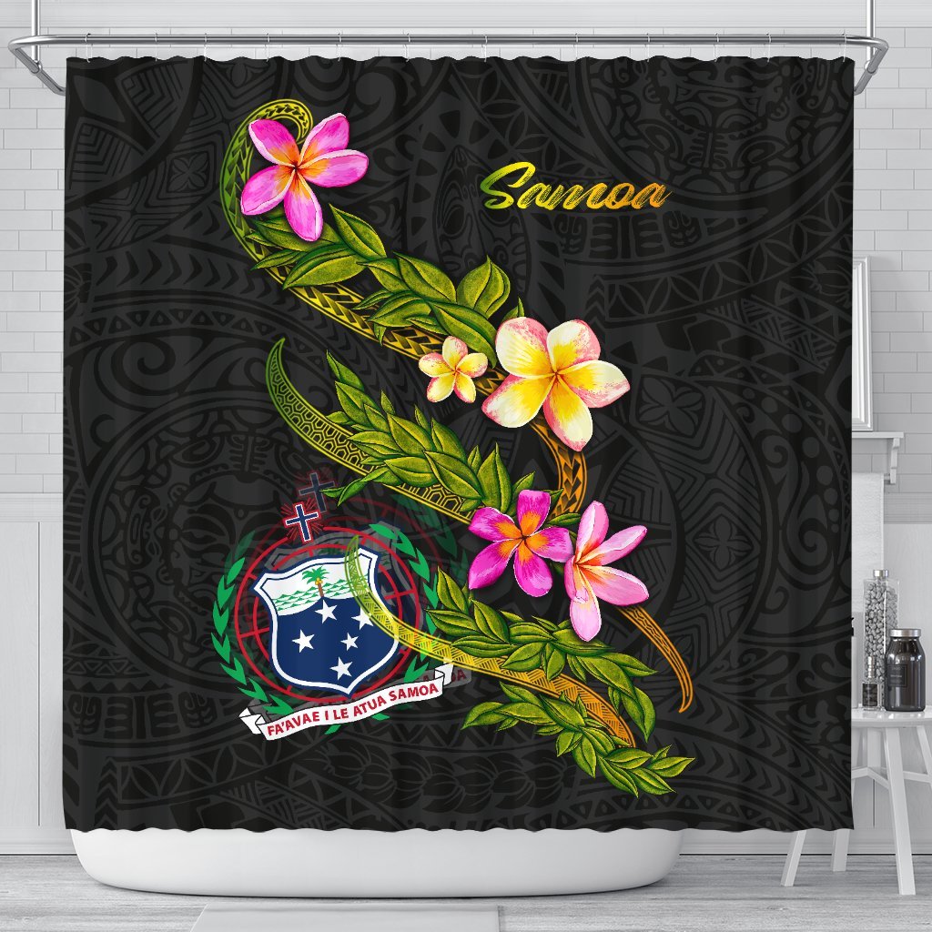 Samoa Polynesian Shower Curtain - Plumeria Tribal 177 x 172 (cm) Black - Polynesian Pride