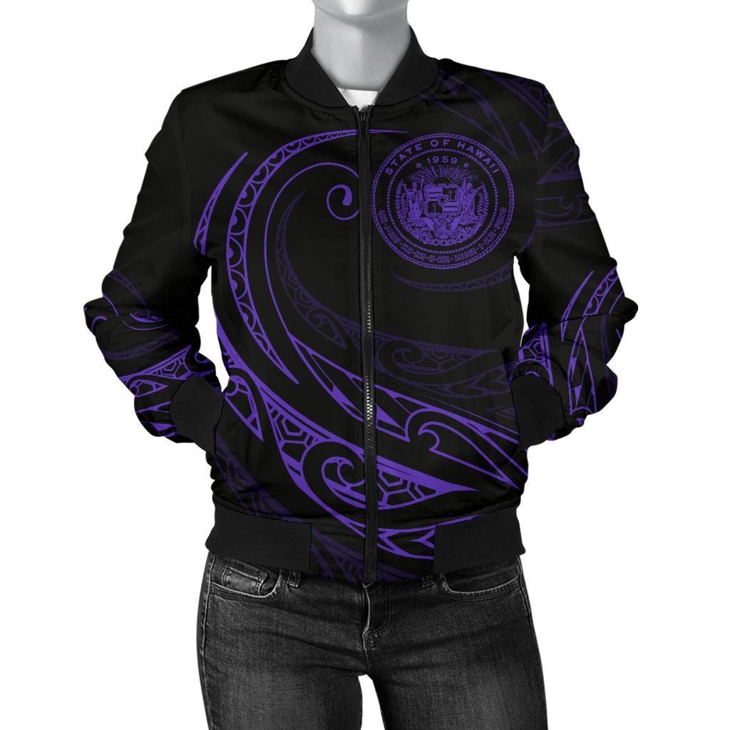 Hawaii Coat Of Arms Polynesian Women's Bomber Jacket - Purple - Frida Style Purple - Polynesian Pride