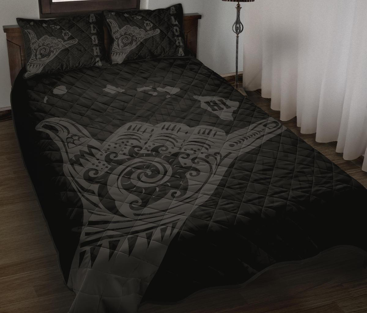 Hawaii Shaka Map Polynesian Quilt Bed Set - Grey - Polynesian Pride