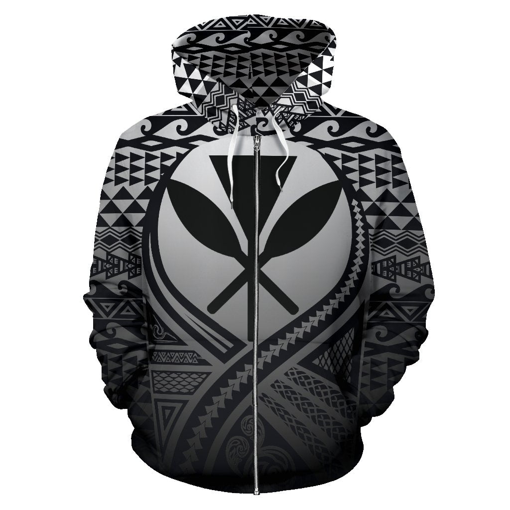 Kanaka Maoli All Over Zip up Hoodie Lift up Black - Polynesian Pride