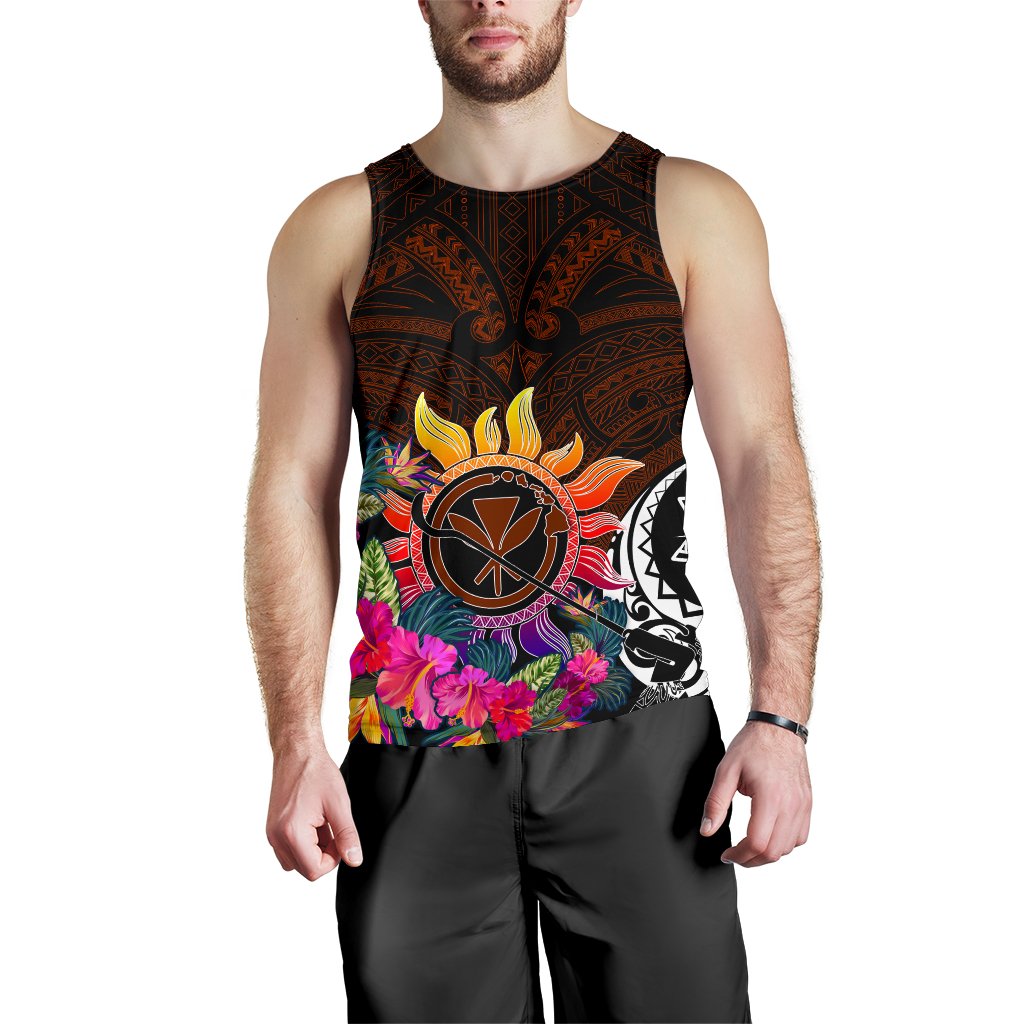 Polynesian Hawaii Kanaka Maoli Men's Tank Top - Hibiscus Flowers & Polynesian Patterns - Polynesian Pride