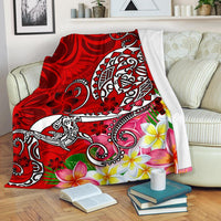 Polynesian Premium Blanket - Turtle Plumeria Red Color White - Polynesian Pride