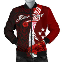 Kosrae Micronesia Custom Personalised Men's Bomber Jacket - Coat Of Arm With Hibiscus Red - Polynesian Pride