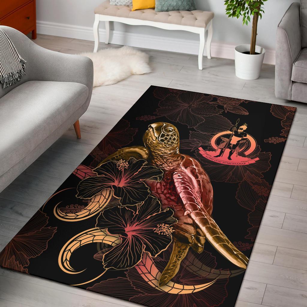 Vanuatu Polynesian Area Rugs - Turtle With Blooming Hibiscus Gold Gold - Polynesian Pride