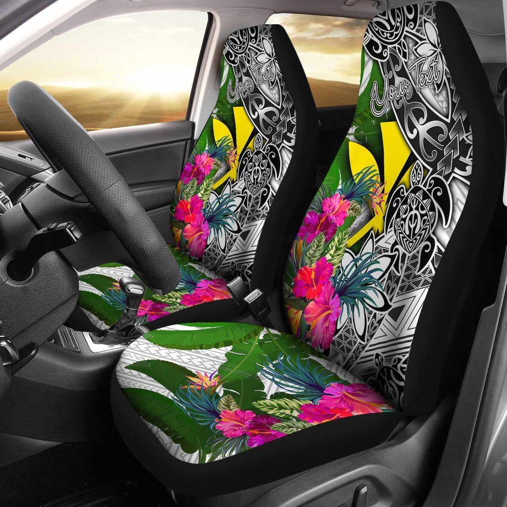 Hawaii Custom Personalised Car Seat Covers White - Turtle Plumeria Banana Leaf Universal Fit White - Polynesian Pride