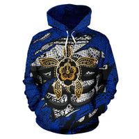 Aloha Turtle Hibiscus Polynesian Blue Hoodie - Polynesian Pride