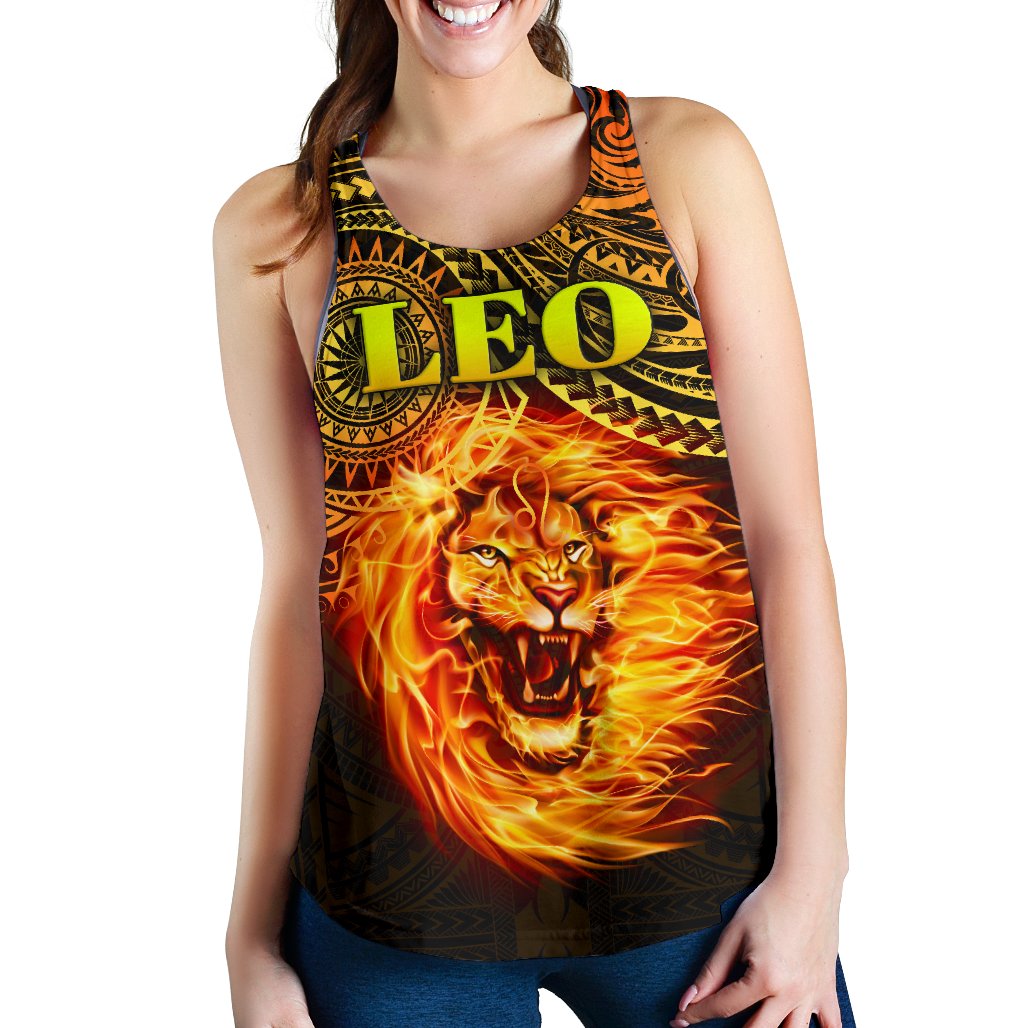 Sun In Leo Zodiac Women Racerback Tank Polynesian Tattoo Unique Vibes Art - Polynesian Pride