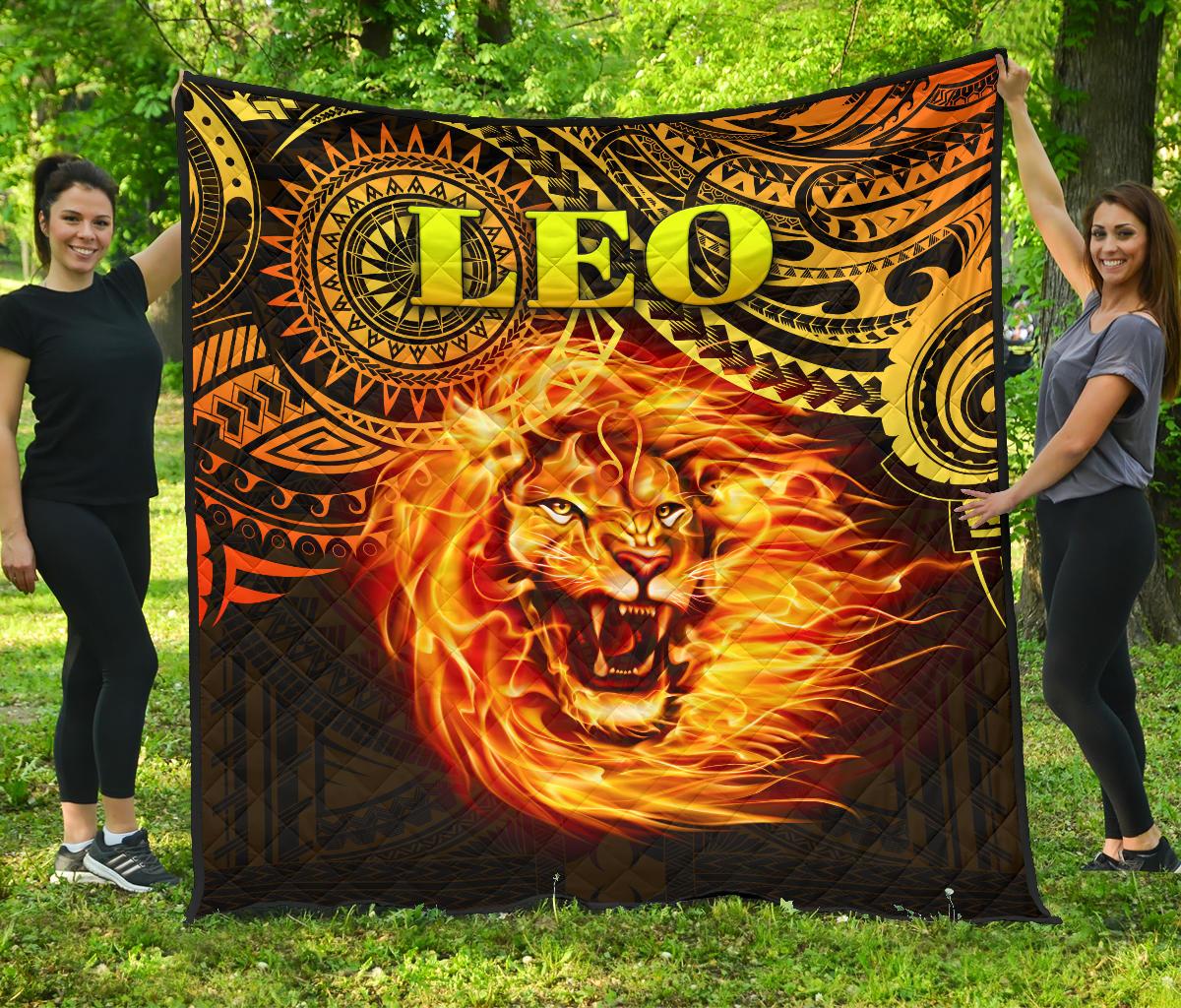 Sun In Leo Zodiac Premium Quilt Polynesian Tattoo Unique Vibes Art - Polynesian Pride
