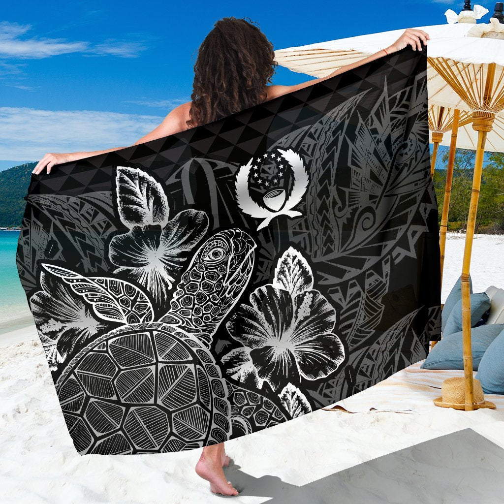 Pohnpei Sarong - Turtle Hibiscus Pattern Black Women One Size Black - Polynesian Pride
