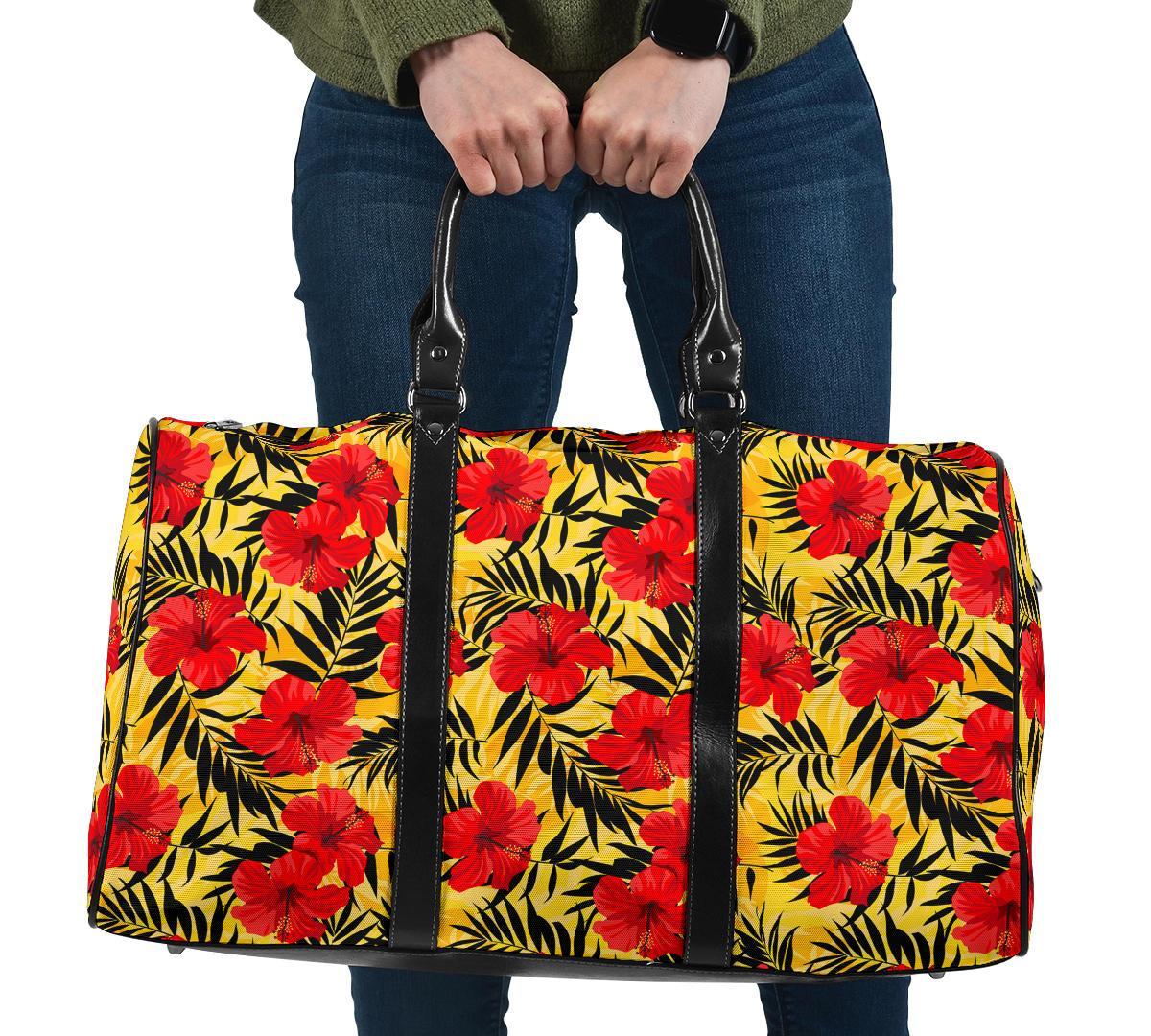 Tropical Flowers And Palm Leaves Hawaii Travel Bag Travel Bag One size Black - Polynesian Pride