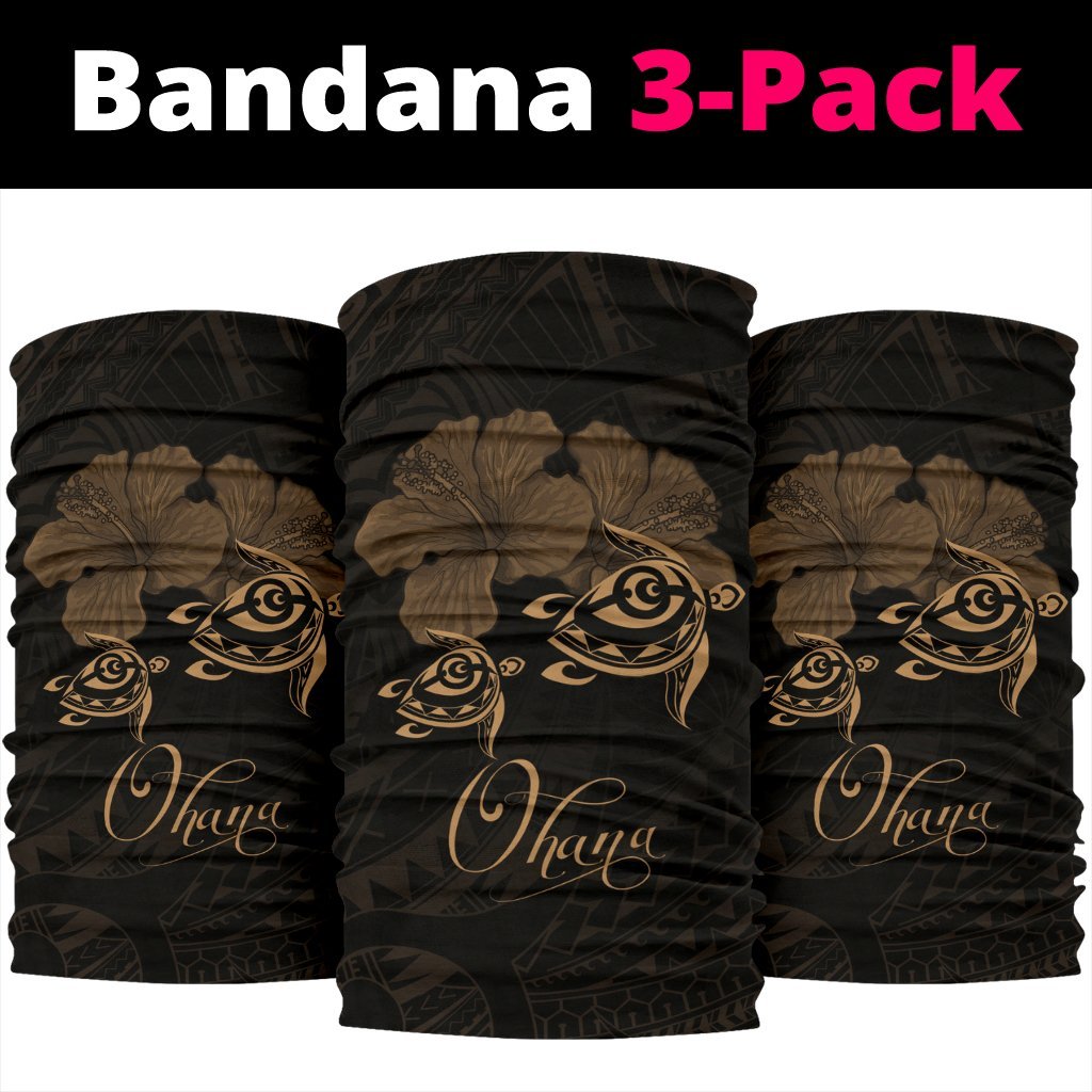 Hawaii Turtle Ohana Hibiscus Polynesian Bandana 3-Pack - Unique Style Gold - Polynesian Pride