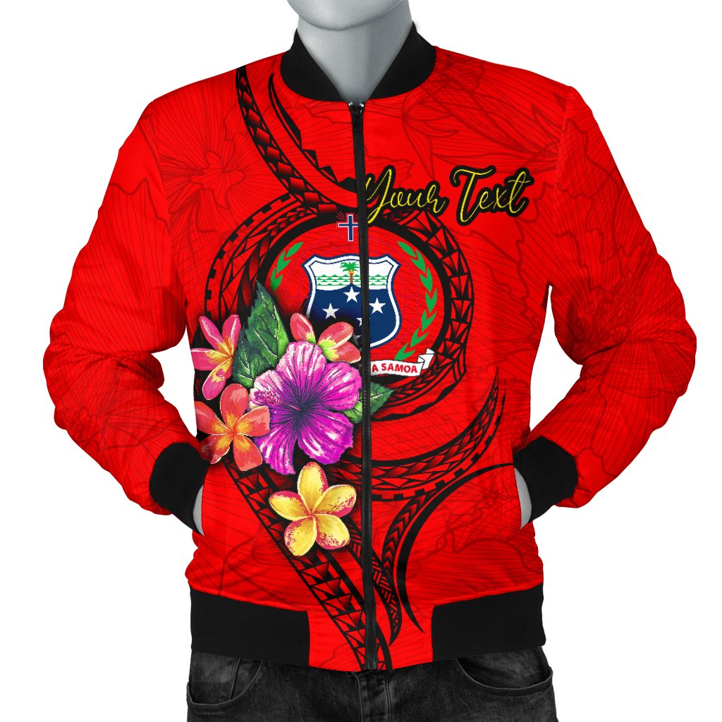 Samoa Polynesian Custom Personalised Men's Bomber Jacket - Floral With Seal Red Red - Polynesian Pride