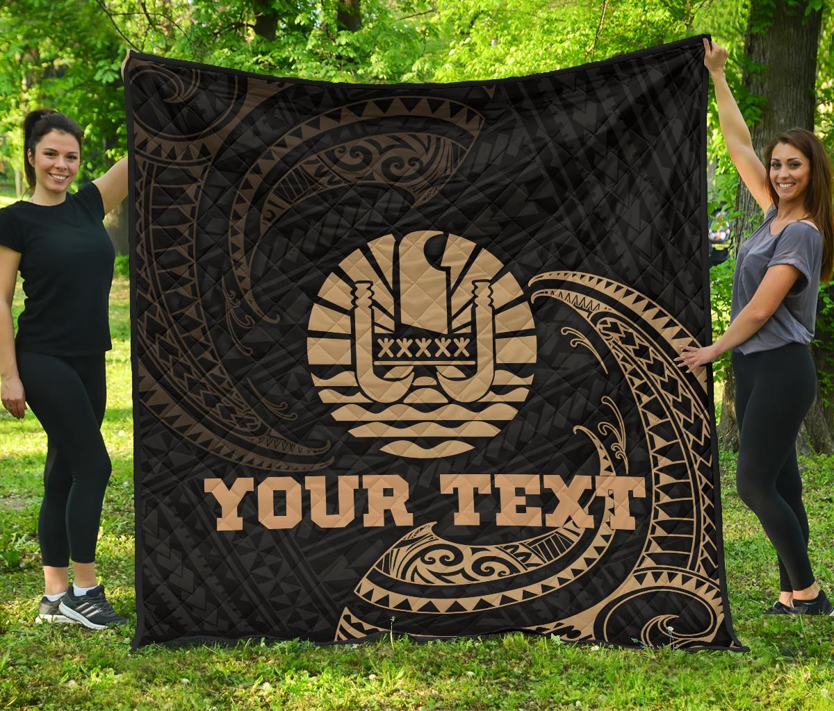 Tahiti Polynesian Custom Personalised Premium Quilt - Gold Tribal Wave - Polynesian Pride