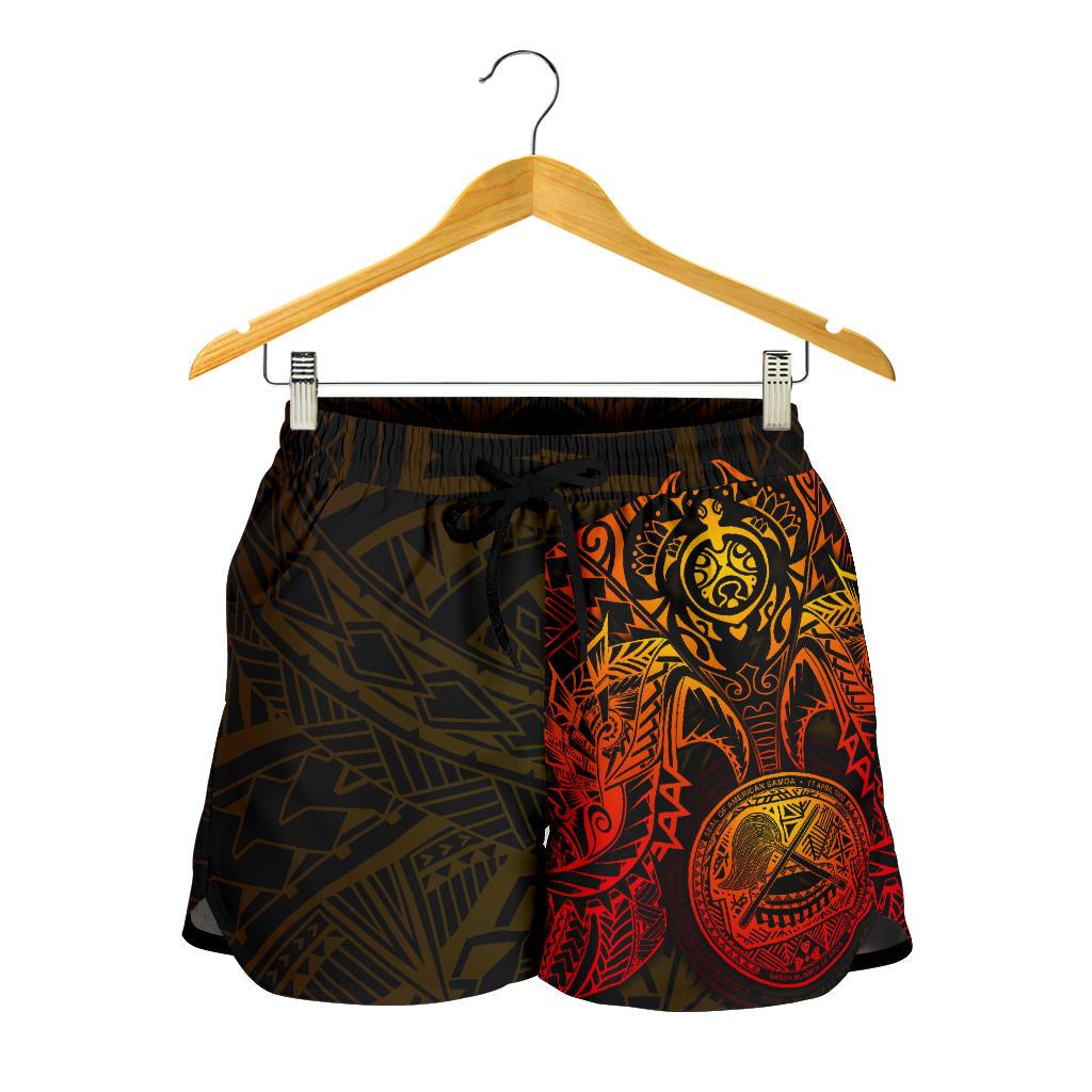 American Samoa Polynesian Shorts (Women) - Red Turtle Manta Ray - Polynesian Pride