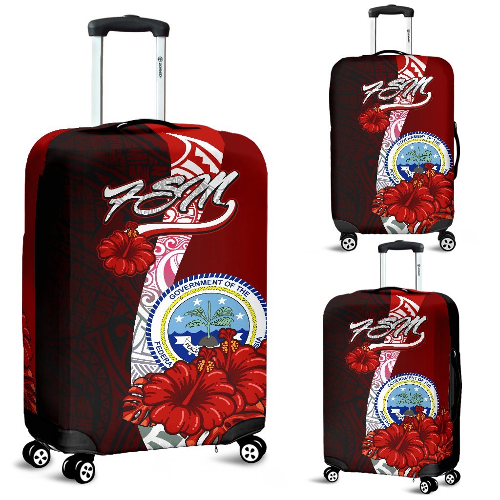 Federated States Of Micronesia Luggage Covers - Coat Of Arm With Hibiscus Red - Polynesian Pride