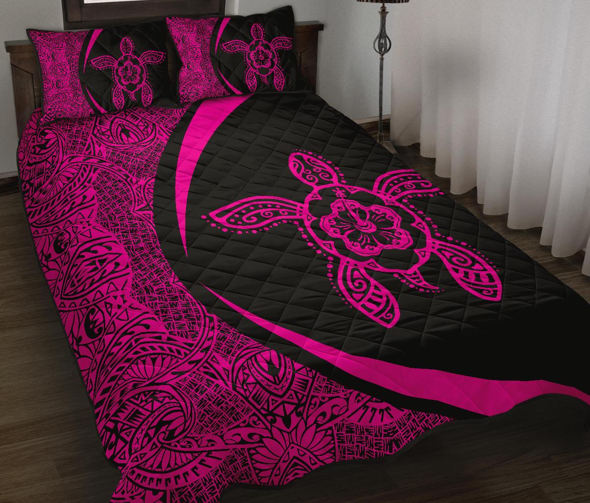 Hawaiian Polynesian Turtle Quilt Bed Set - Circle Style Pink - Polynesian Pride