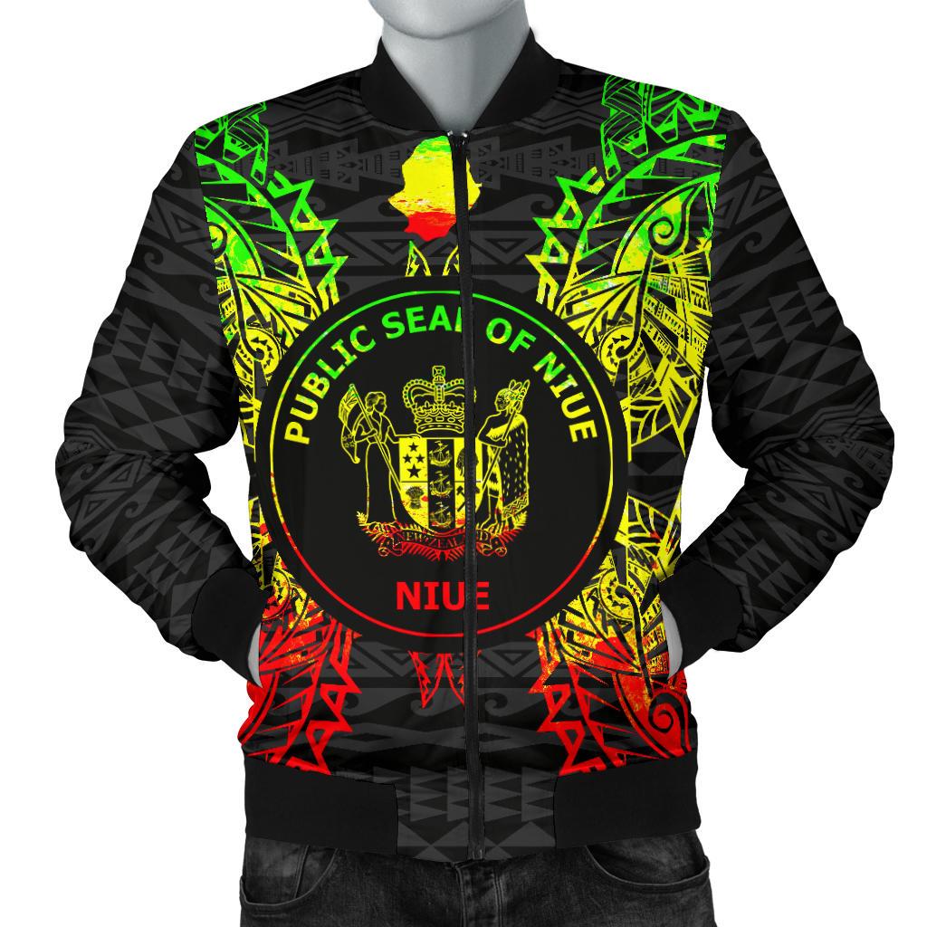 Niue Polynesian Men's Bomber Jacket Map Reggae Reggae - Polynesian Pride