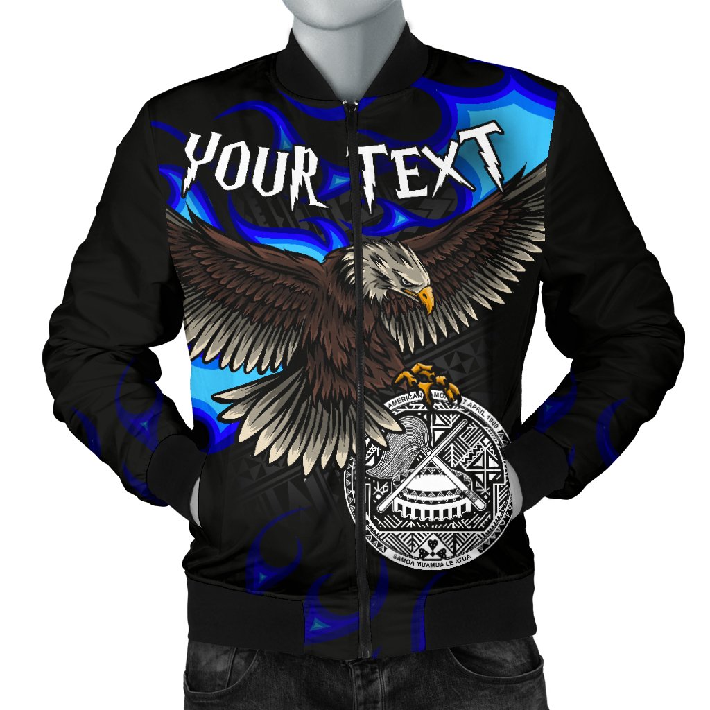 American Samoa Polynesian Custom Personalised Bomber Jacket - Eagle With Flame Blue Blue Unisex - Polynesian Pride