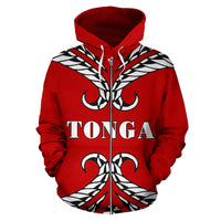 Tonga Tribal Pattern All Over Zip up Hoodie Unisex Red - Polynesian Pride