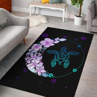 Hawaiian Hibiscus Plumeria Turtle Colorful Flower Rug Black - Polynesian Pride