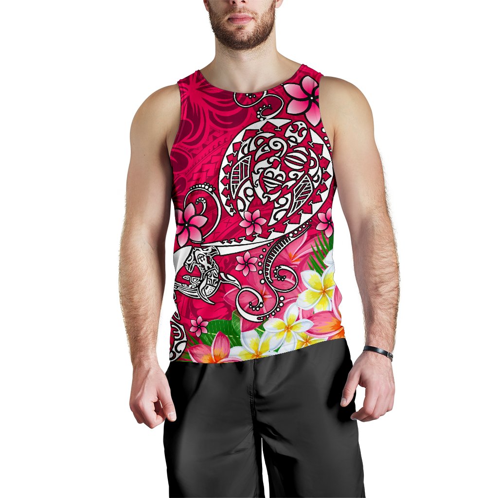 Polynesian Men's Tank Top - Turtle Plumeria Pink Color - Polynesian Pride