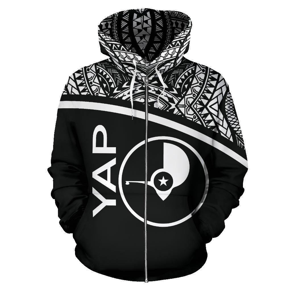 Yap All Over Zip up Hoodie Micronesia Black Curve Style - Polynesian Pride