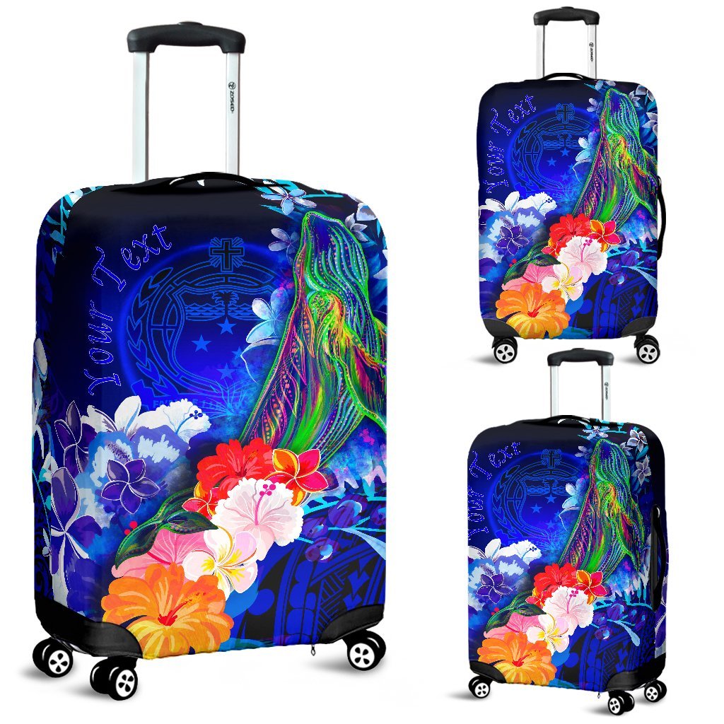 Custom Personalised Samoa Luggage Covers - Humpback Whale with Tropical Flowers (Blue) - Polynesian Pride